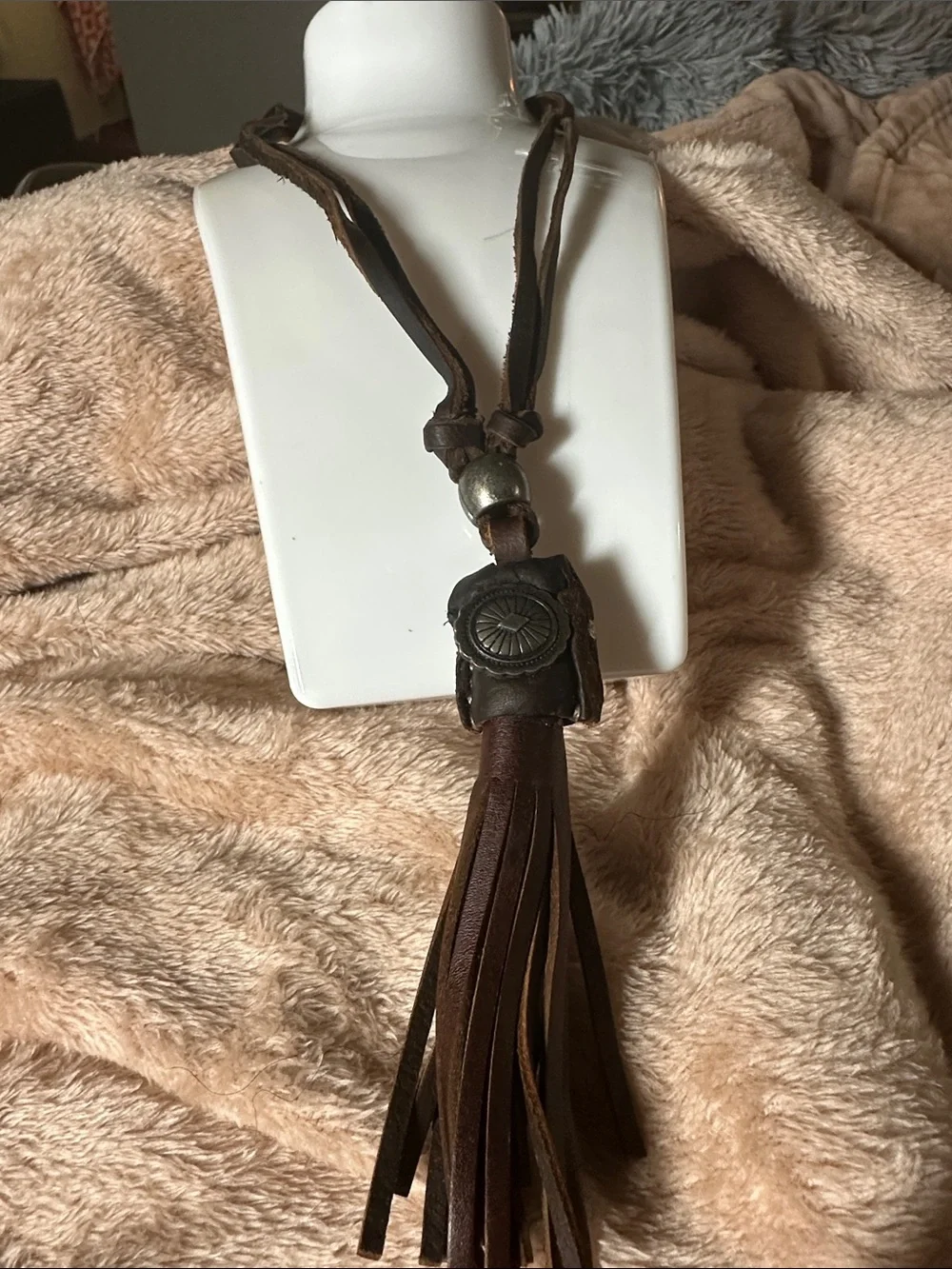 Men’s Brown Leather Tassel Necklace